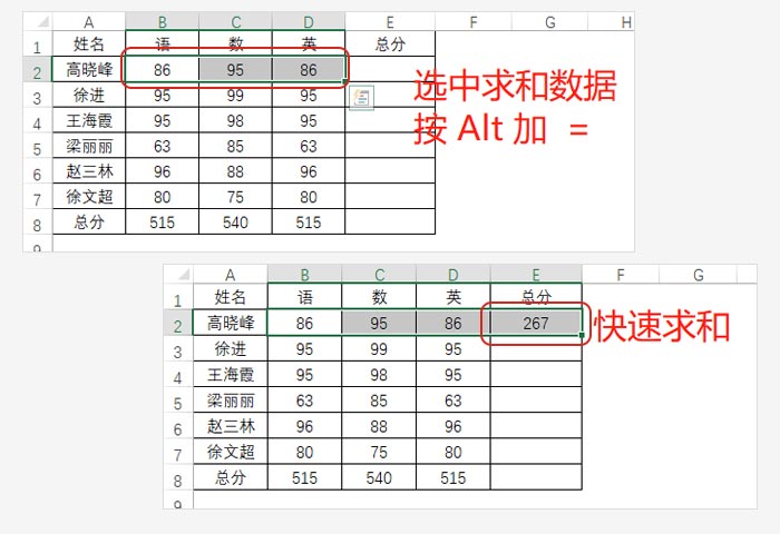 excel快速求和