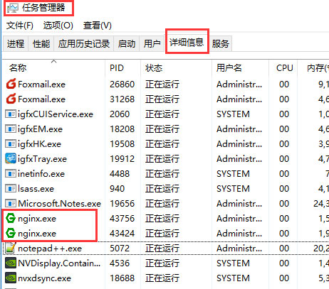 Nginx Windows启动进程